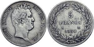 5 Franc Monarchia di Luglio (1830-1848) Argento Luigi Filippo di Francia (1773 -1850)