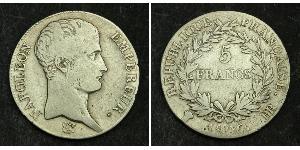 5 Franc Primo Impero francese (1804-1814) Argento Napoleone Bonaparte(1769 - 1821)