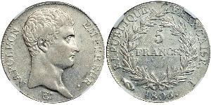 5 Franc Primo Impero francese (1804-1814) Argento Napoleone Bonaparte(1769 - 1821)