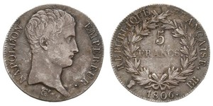 5 Franc Primo Impero francese (1804-1814) Argento Napoleone Bonaparte(1769 - 1821)