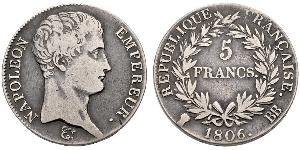 5 Franc Primo Impero francese (1804-1814) Argento Napoleone Bonaparte(1769 - 1821)