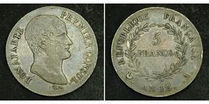 5 Franc Primo Impero francese (1804-1814) Argento Napoleone Bonaparte(1769 - 1821)