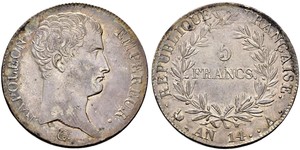 5 Franc Primo Impero francese (1804-1814) Argento Napoleone Bonaparte(1769 - 1821)