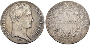 5 Franc Primo Impero francese (1804-1814) Argento Napoleone Bonaparte(1769 - 1821)