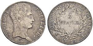 5 Franc Primo Impero francese (1804-1814) Argento Napoleone Bonaparte(1769 - 1821)