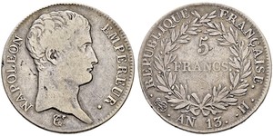 5 Franc Primo Impero francese (1804-1814) Argento Napoleone Bonaparte(1769 - 1821)