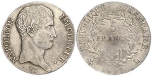 5 Franc Primo Impero francese (1804-1814) Argento Napoleone Bonaparte(1769 - 1821)