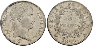 5 Franc Primo Impero francese (1804-1814) Argento Napoleone Bonaparte(1769 - 1821)