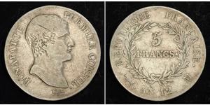 5 Franc Primo Impero francese (1804-1814) Argento Napoleone Bonaparte(1769 - 1821)