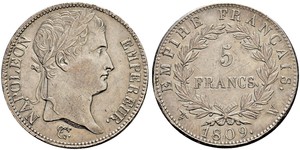 5 Franc Primo Impero francese (1804-1814) Argento Napoleone Bonaparte(1769 - 1821)