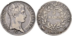 5 Franc Primo Impero francese (1804-1814) Argento Napoleone Bonaparte(1769 - 1821)