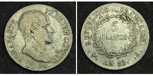 5 Franc Primo Impero francese (1804-1814) Argento Napoleone Bonaparte(1769 - 1821)