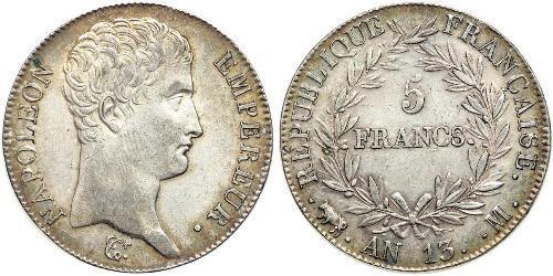 5 Franc Primo Impero francese (1804-1814) Argento Napoleone Bonaparte(1769 - 1821)