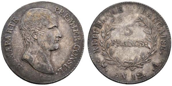 5 Franc Primo Impero francese (1804-1814) Argento Napoleone Bonaparte(1769 - 1821)