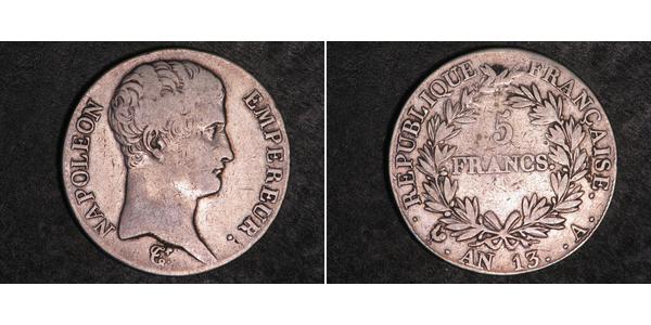 5 Franc Primo Impero francese (1804-1814) Argento Napoleone Bonaparte(1769 - 1821)