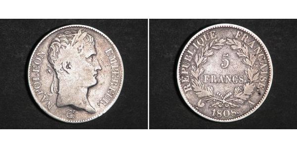 5 Franc Primo Impero francese (1804-1814) Argento Napoleone Bonaparte(1769 - 1821)