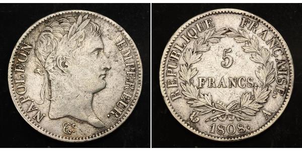 5 Franc Primo Impero francese (1804-1814) Argento Napoleone Bonaparte(1769 - 1821)