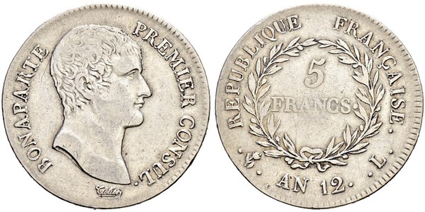 5 Franc Primo Impero francese (1804-1814) Argento Napoleone Bonaparte(1769 - 1821)