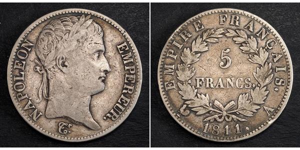5 Franc Primo Impero francese (1804-1814) Argento Napoleone Bonaparte(1769 - 1821)