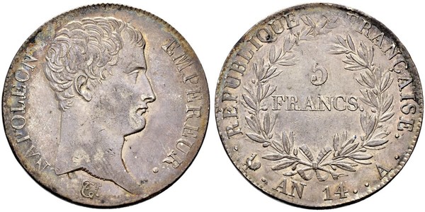 5 Franc Primo Impero francese (1804-1814) Argento Napoleone Bonaparte(1769 - 1821)