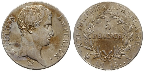 5 Franc Primo Impero francese (1804-1814) Argento Napoleone Bonaparte(1769 - 1821)