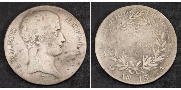 5 Franc Primo Impero francese (1804-1814) Argento Napoleone Bonaparte(1769 - 1821)