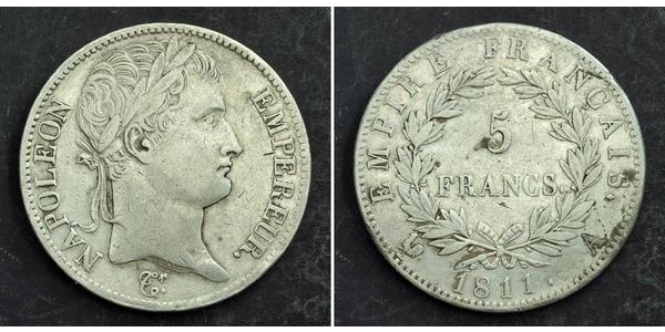 5 Franc Primo Impero francese (1804-1814) Argento Napoleone Bonaparte(1769 - 1821)