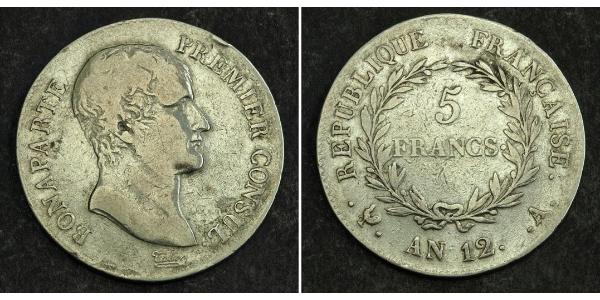 5 Franc Primo Impero francese (1804-1814) Argento Napoleone Bonaparte(1769 - 1821)