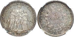 5 Franc Seconda Repubblica francese (1848-1852) Argento 