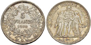 5 Franc Seconda Repubblica francese (1848-1852) Argento 