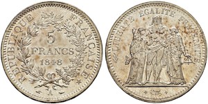 5 Franc Seconda Repubblica francese (1848-1852) Argento 