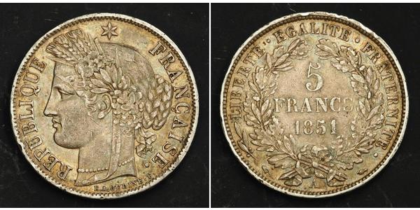 5 Franc Seconda Repubblica francese (1848-1852) Argento 