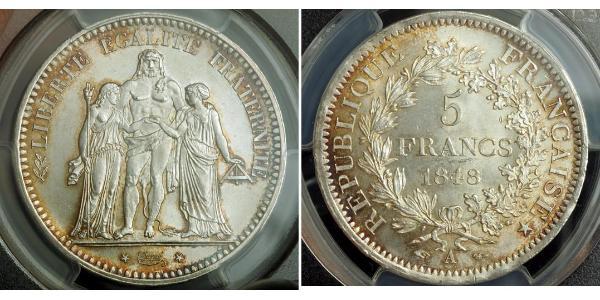 5 Franc Seconda Repubblica francese (1848-1852) Argento 