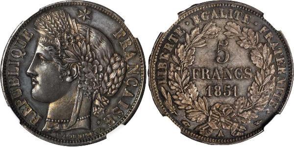 5 Franc Seconda Repubblica francese (1848-1852) Argento 