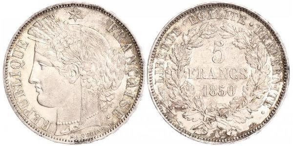 5 Franc Seconda Repubblica francese (1848-1852) Argento 