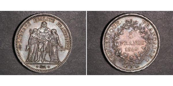 5 Franc Seconda Repubblica francese (1848-1852) Argento 