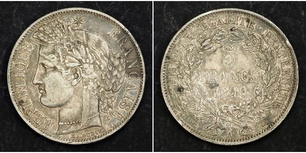 5 Franc Seconda Repubblica francese (1848-1852) Argento 