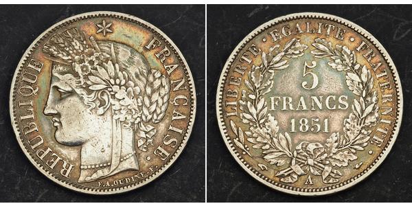 5 Franc Seconda Repubblica francese (1848-1852) Argento 