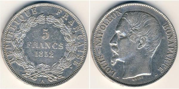 5 Franc Seconda Repubblica francese (1848-1852) Argento Napoleone III (1808-1873)