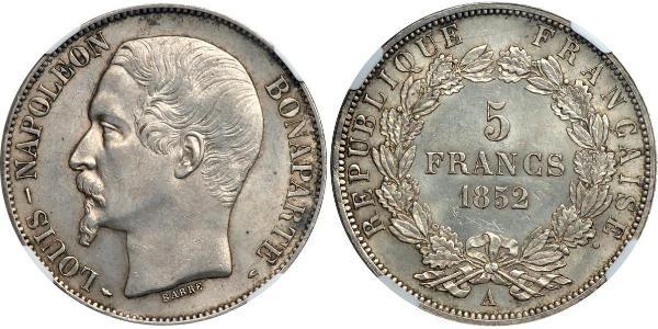 5 Franc Seconda Repubblica francese (1848-1852) Argento Napoleone III (1808-1873)