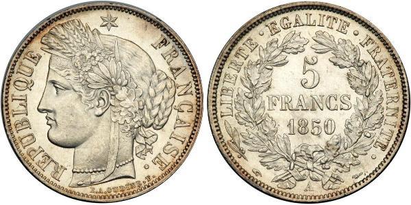 5 Franc Seconda Repubblica francese (1848-1852) Argento 