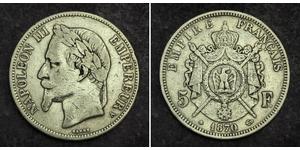 5 Franc Secondo Impero francese (1852-1870) Argento Napoleone III (1808-1873)