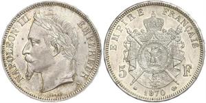 5 Franc Secondo Impero francese (1852-1870) Argento Napoleone III (1808-1873)