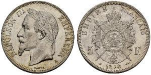5 Franc Secondo Impero francese (1852-1870) Argento Napoleone III (1808-1873)