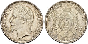 5 Franc Secondo Impero francese (1852-1870) Argento Napoleone III (1808-1873)