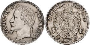 5 Franc Secondo Impero francese (1852-1870) Argento Napoleone III (1808-1873)