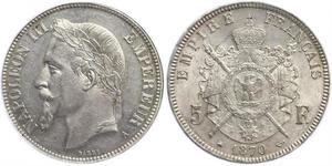 5 Franc Secondo Impero francese (1852-1870) Argento Napoleone III (1808-1873)