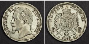 5 Franc Secondo Impero francese (1852-1870) Argento Napoleone III (1808-1873)