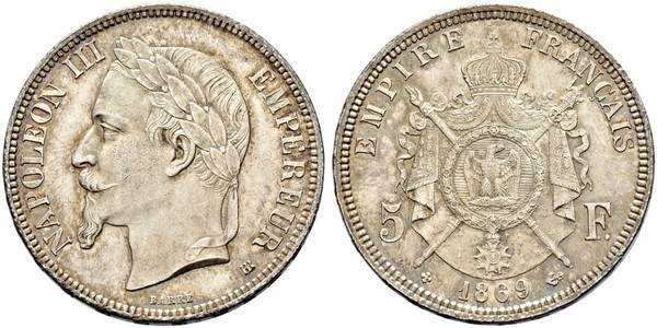 5 Franc Secondo Impero francese (1852-1870) Argento Napoleone III (1808-1873)