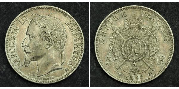 5 Franc Secondo Impero francese (1852-1870) Argento Napoleone III (1808-1873)